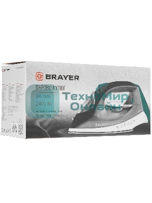 Утюг BRAYER BR4008 серый/зеленый, 2400 Вт, 25 г/мин, 140 г/мин, 330 мл