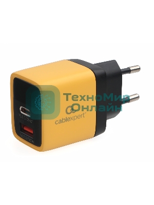 Сетевое зарядное устройство с дисплеем Cablexpert MP3A-PC-53, 35Вт GaN, QC3.0/PD3.0, 1хUSB, 1хType-C, желтый, коробка