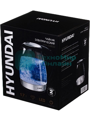 Чайник электрический Hyundai HYK-G2030 1.7 л, 2200 Вт, черный (корпус: стекло)