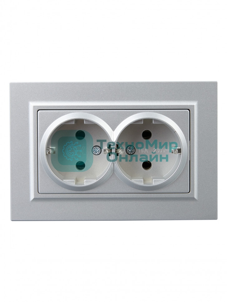 Розетка 2-местная IEK BRITE РС12-3-БрА с заземлением, без защитных шторок, 16А в сборе, алюминий