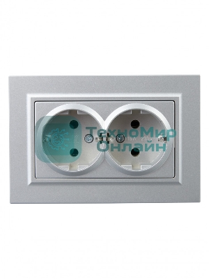 Розетка 2-местная IEK BRITE РС12-3-БрА с заземлением, без защитных шторок, 16А в сборе, алюминий