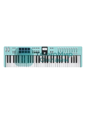 Клавиатура MIDI 231534 Arturia KeyLab Essential 61 mk3 Aquamarine 61 клавиша, LCD дисплей, 9 энкодеров, 8 пэдов, 9 фейдеров, 12 кнопок управления, колеса высоты тона и модуляции, 1/4