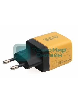 Сетевое зарядное устройство с дисплеем Cablexpert MP3A-PC-53, 35Вт GaN, QC3.0/PD3.0, 1хUSB, 1хType-C, желтый, коробка