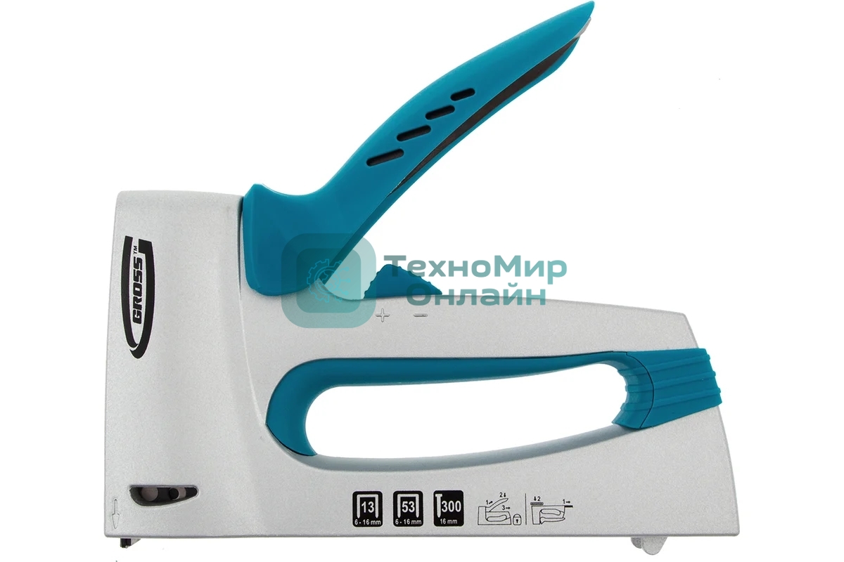 Степлер GROSS 41002 мебельный алюминиевый корпусрегулировка удара тип Скобы 13 53 300 6-16мм