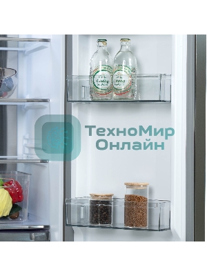 Холодильник Бирюса CD 496 TCG текстурированное серое стекло трехкамерный 334/162л морозилка снизу, NoFrost, Side by Side