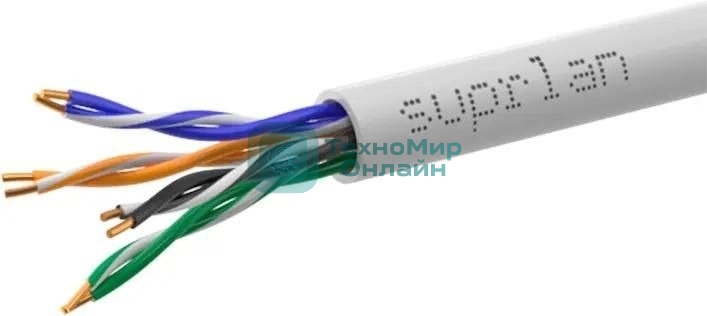 Кабель сетевой информационный Suprlan 01-0332-1, cat.5e U/UTP, 4 пары, 24AWG, PVC, внутренний, 100м, серый