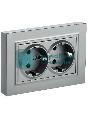 Розетка 2-местная IEK BRITE РС12-3-БрА с заземлением, без защитных шторок, 16А в сборе, алюминий