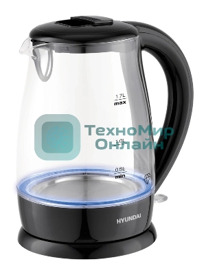 Чайник электрический Hyundai HYK-G2011 1.7 л, 2200 Вт, черный (корпус: стекло)
