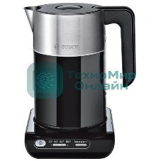 Электрочайник Bosch TWK8613P черный, 1.5 л, 2400 Вт, скрытый нагревательный элемент, поддержание температуры