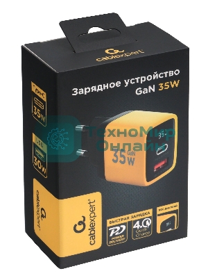 Сетевое зарядное устройство с дисплеем Cablexpert MP3A-PC-53, 35Вт GaN, QC3.0/PD3.0, 1хUSB, 1хType-C, желтый, коробка