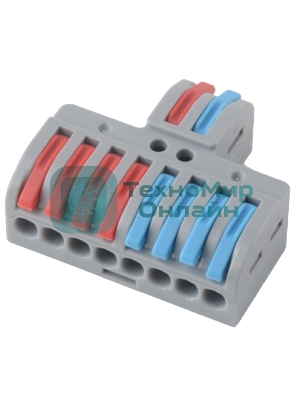 Клемма Rexant СМК 2х4 проходная разветвительная 2 полюса, с монтажной площадкой (1 ввод, 4 вывода на полюс) (25 шт/уп)