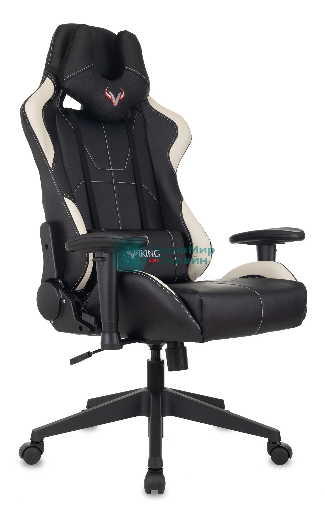 Кресло Бюрократ VIKING 5 AERO WHITE черный/белый, экокожа, 120 кг, механизм качания