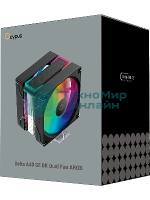 Кулер для процессора Ocypus Delta A40 SE BK Dual Fan ARGB, 2x120mm ARGB FAN, Top ARGB Panel, 4 HEAT PIPES, 4-PIN PWM, 800-1800 RPM, 31DBA, HYDRO BEARING, LGA115X/1200/1700/18XX, AM4/AM5