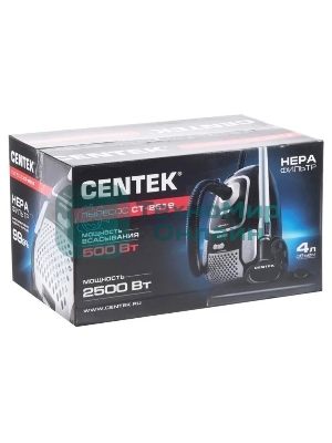 Пылесос Centek CT-2519 черный/хром, 500/2500 Вт, уборка сухая, пылесборник мешок 4 л