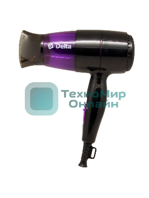 Фен Delta DL-0907 черный/фиолетовый, 1400 Вт, компактный