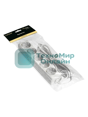 Удлинитель ExeGate ECE-5-1.8W (EX285821RUS), белый, 1,8 м, евровилка с заземлением, 5 евророзеток с заземлением, 2200 Вт