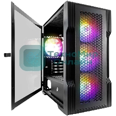 Компьютерный корпус 1STPLAYER TRILOBITE T3 черный mATX, TG 4x 120мм LED fans inc. T3-BK-4F1