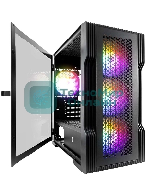 Компьютерный корпус 1STPLAYER TRILOBITE T3 черный mATX, TG 4x 120мм LED fans inc. T3-BK-4F1