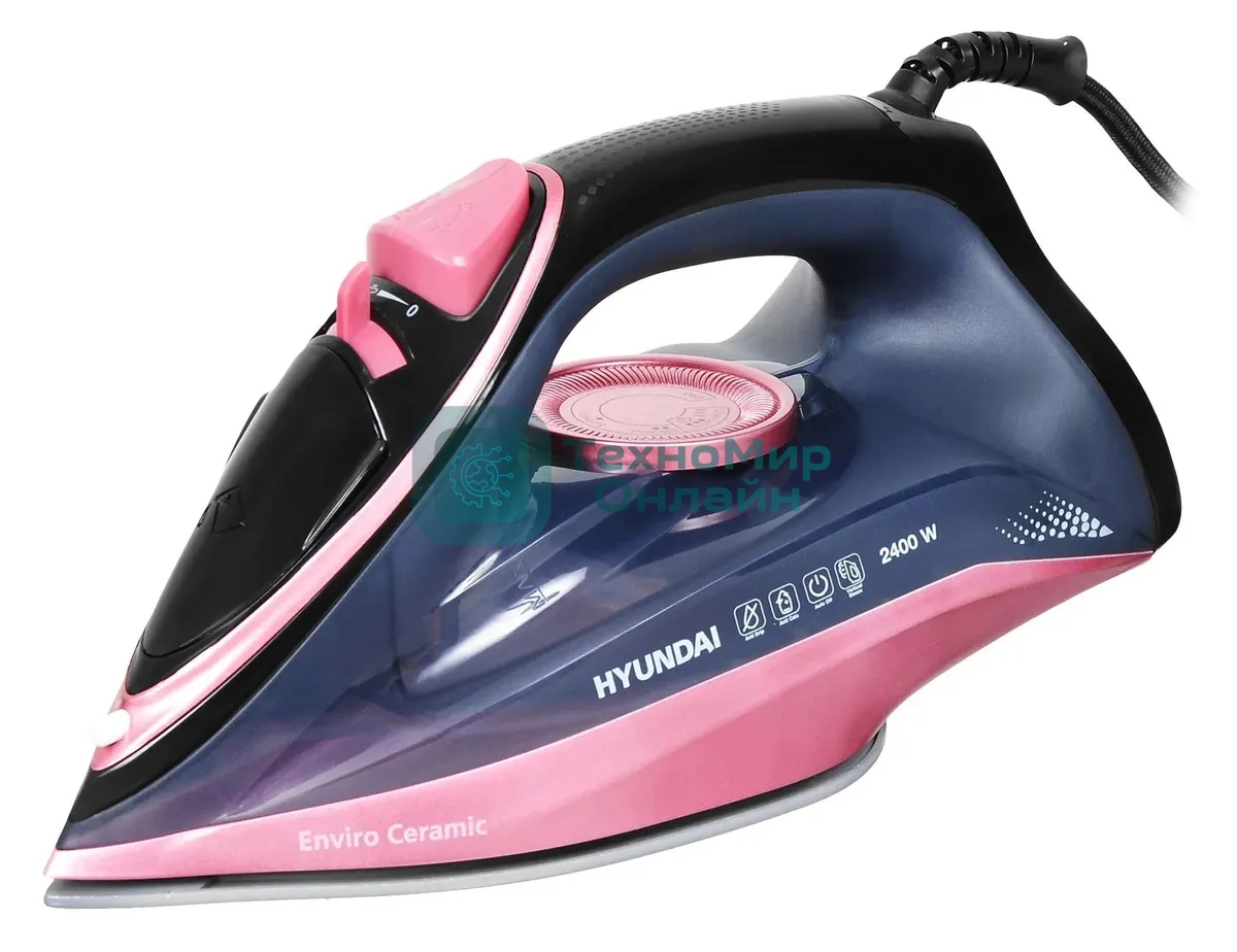 Утюг Hyundai H-SI01623 черный/розовый, 2400 Вт, 20 г/мин, 160 г/мин, 250 мл