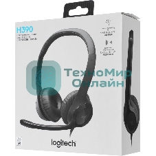 Гарнитура Logitech H390 чёрный, проводная, USB