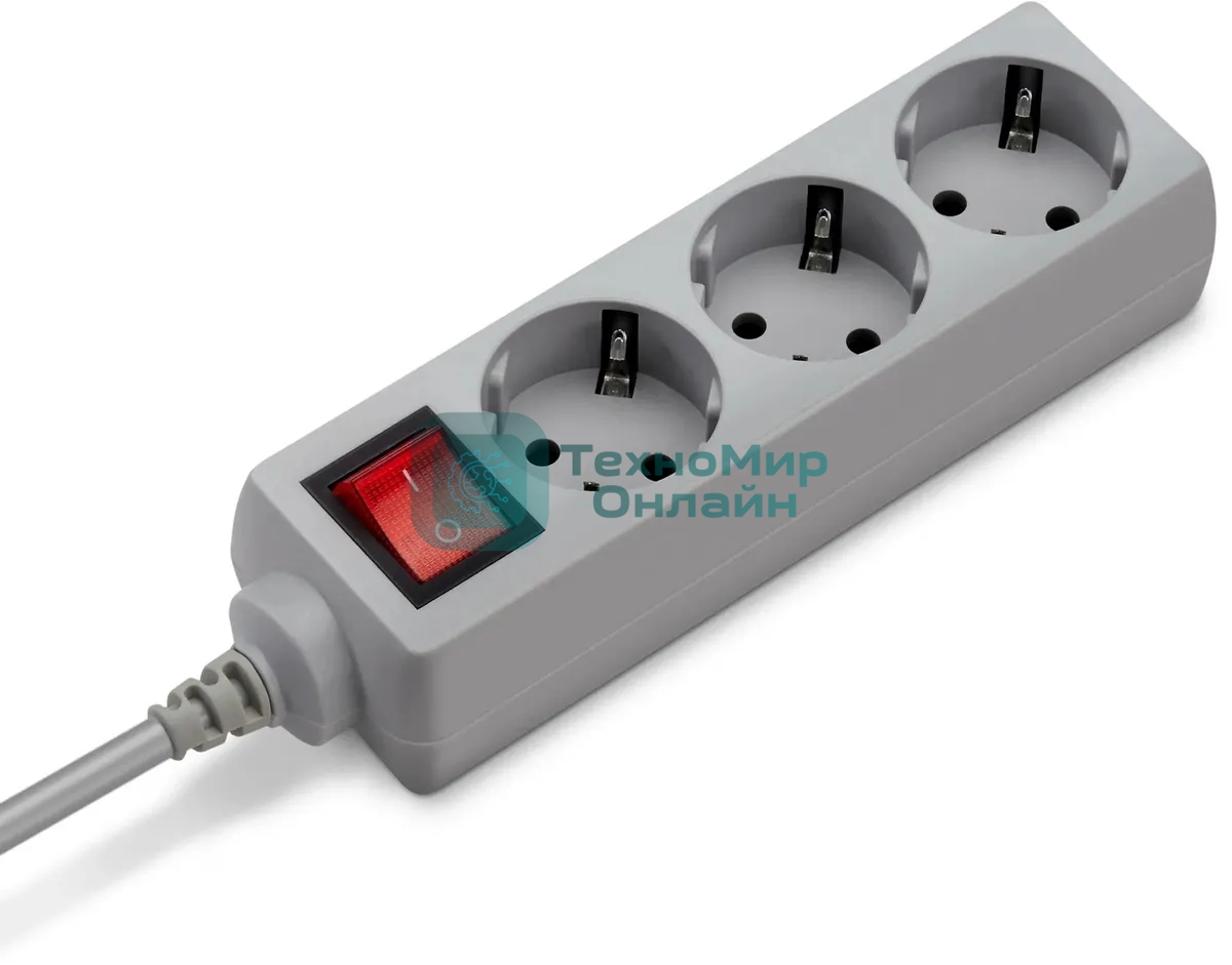 Сетевой фильтр Buro 300SL-1-G 1м, 3 розетки, серый (пакет ПЭ)