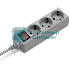 Сетевой фильтр Buro 300SL-1-G 1м, 3 розетки, серый (пакет ПЭ)