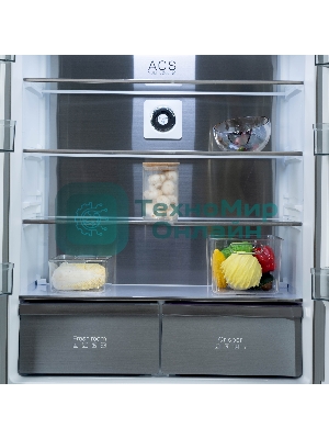 Холодильник Бирюса CD 496 TCG текстурированное серое стекло трехкамерный 334/162л морозилка снизу, NoFrost, Side by Side
