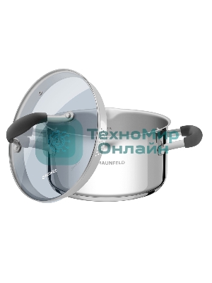 Кастрюля Maunfeld LAURA MCS22S08GR из нержавеющей стали со стеклянной крышкой, 18 см, 2,2 л.