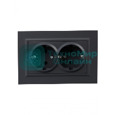 Розетка 2-местная IEK BRITE РС12-3-БрГ с заземлением, без защитных шторок, 16А в сборе, графит