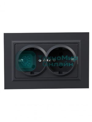 Розетка 2-местная IEK BRITE РС12-3-БрГ с заземлением, без защитных шторок, 16А в сборе, графит
