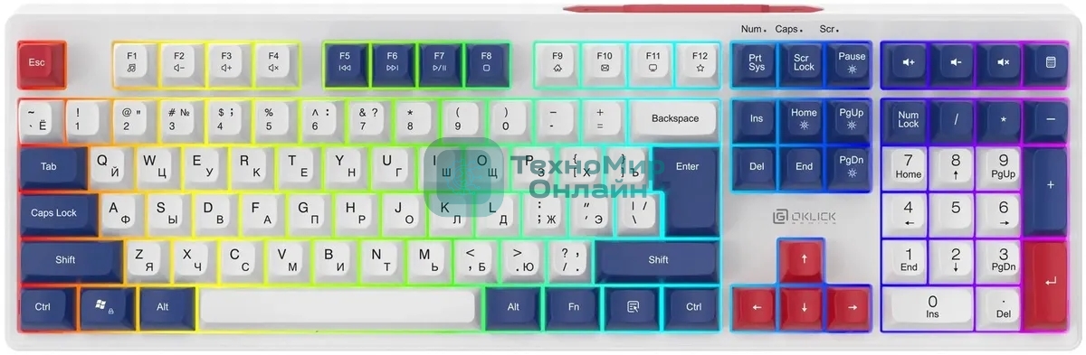 Клавиатура Oklick 725G проводная, USB Type-A, белый/красный