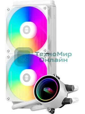 Система охлаждения PCCooler DA240 ARGB WH (270W, 240мм, белый, ARGB/ Fans: 2x120мм, 73.6CFM, -dBA, 1800RPM/ Pump height 55мм, -dBA, 3000RPM, Rad thickness 27мм/ S: 1851, 1700, 1200, 20XX, 115X, AM5, AM4)