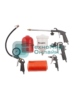 Набор пневмоинструмента Matrix, 5 предметов, быстросъемное соед. краскорасп. с верхним бачком