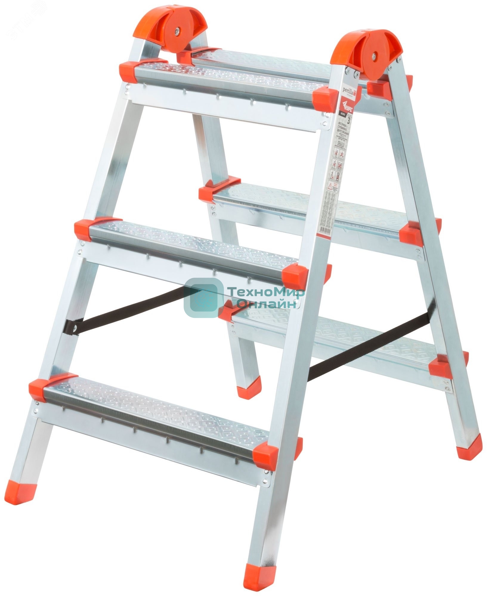 Лестница-стремянка стальная двусторонняя КУРС 3 ступени, Н=67.5 см, вес 4.0 кг