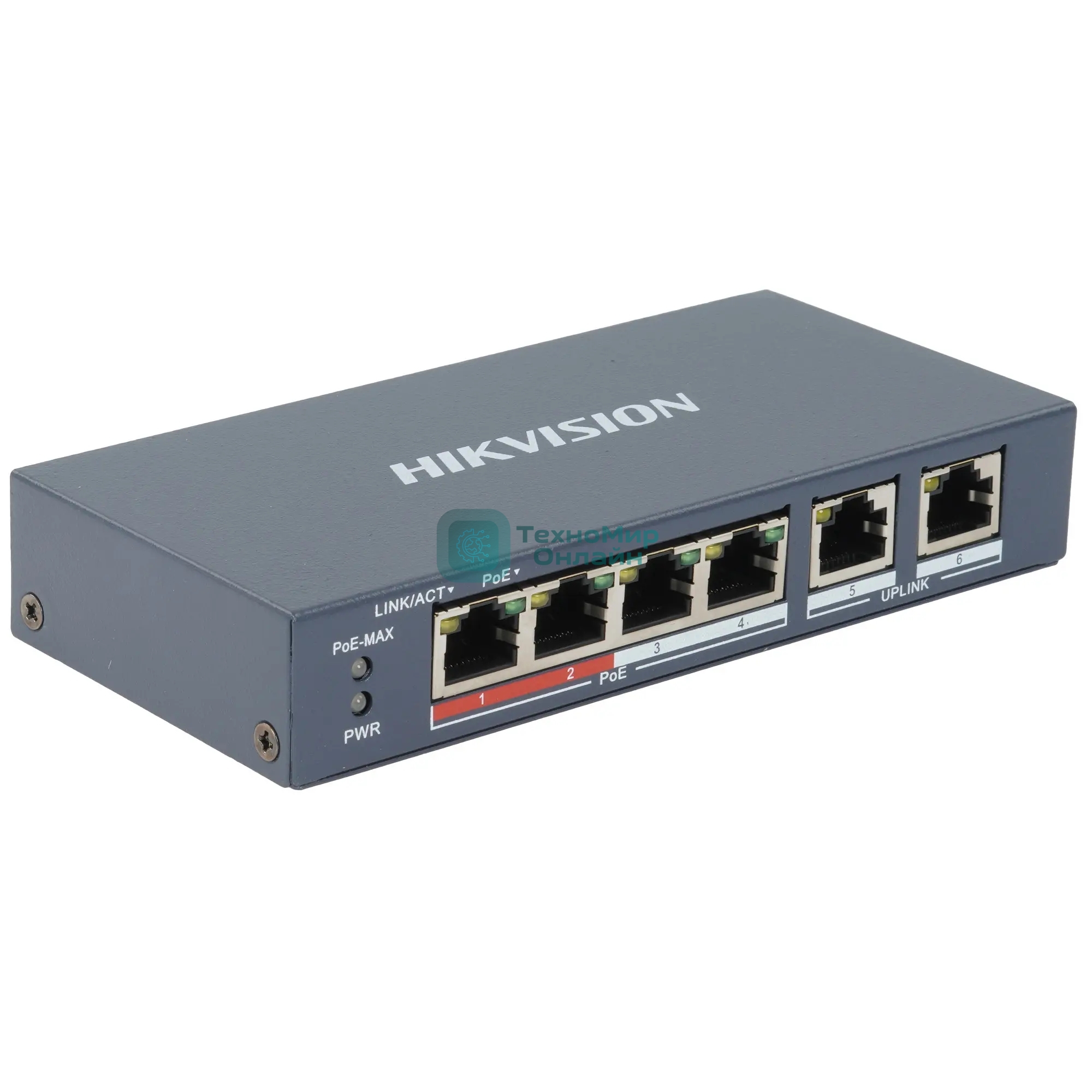 Коммутатор Hikvision DS-3E0106P-E/M(B), 4×100 Мбит/с PoE + 2×100 Мбит/с, неуправляемый