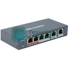 Коммутатор Hikvision DS-3E0106P-E/M(B), 4×100 Мбит/с PoE + 2×100 Мбит/с, неуправляемый