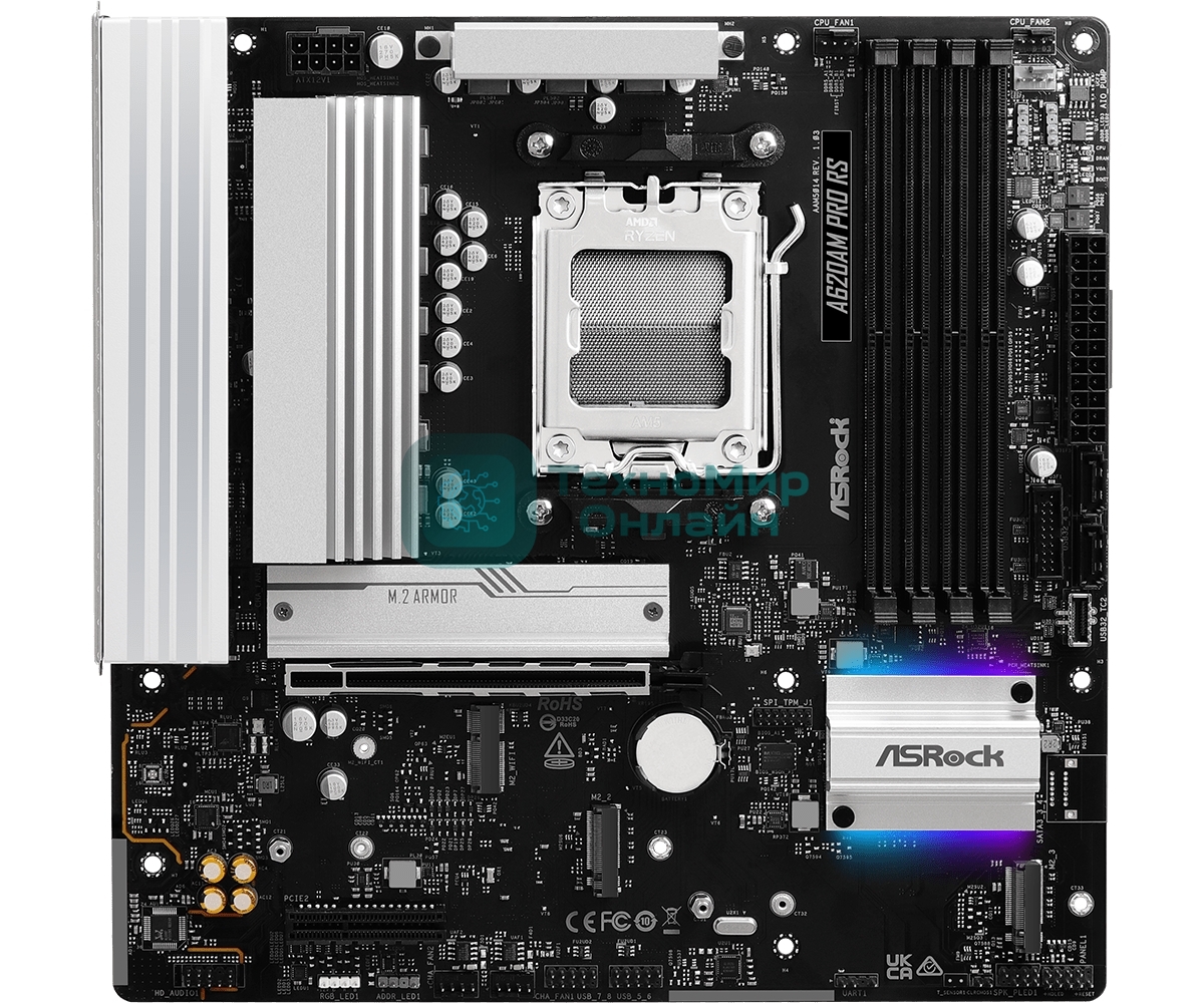 Материнская плата ASRock A620AM Pro RS, AM5, AMD A620, 4xDDR5, 2xSATA, 3xM.2, 1xPCIe 4.0 x16, 1xPCIe 3.0 x2, 1xDP, 1xHDMI, 1x2.5Gb LAN, 1xUSB-C 5Gbps, 3xUSB-A 5Gbps, 4xUSB-A 2.0, 3x3.5 мм, 7.1, mATX