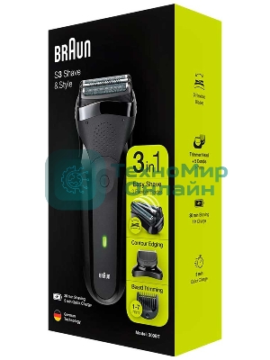 Электробритва Braun S3 300BT черная сухое бритье с триммером для бороды тип 5408