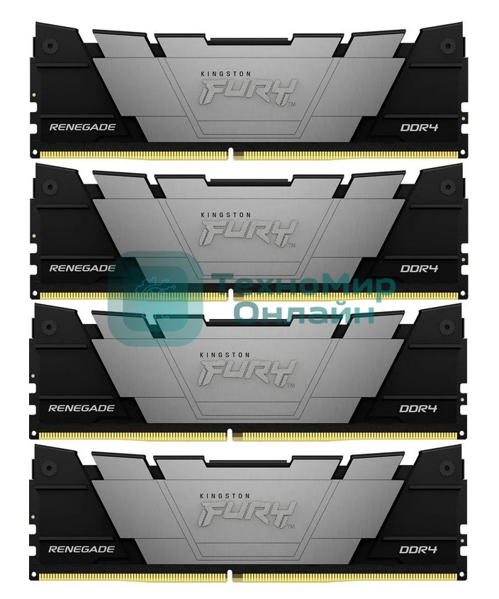 Оперативная память Kingston Fury Renegade, DDR4, 128GB (4x32GB), 3200MHz, CL16, DIMM, радиатор, черный
