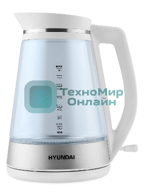 Чайник электрический Hyundai HYK-G3037 1.9 л, 3000 Вт, белый/прозрачный (корпус: стекло)
