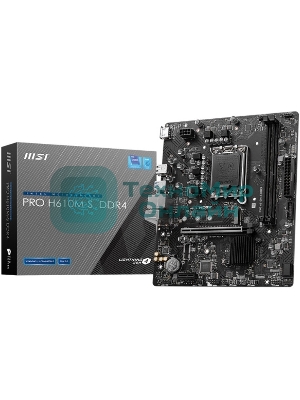 Материнская плата MSI PRO H610M-S DDR4, LGA 1700, Intel H610, 2xDDR4, 2xSATA, 1xM.2, 1xPCIe 4.0 x16, 1xPCIe 3.0 x1, 1xHDMI, 1x1Gb LAN, 4xUSB 2.0, 2xUSB 3.2 Gen 1, 3x3.5 мм, 7.1, Micro-ATX