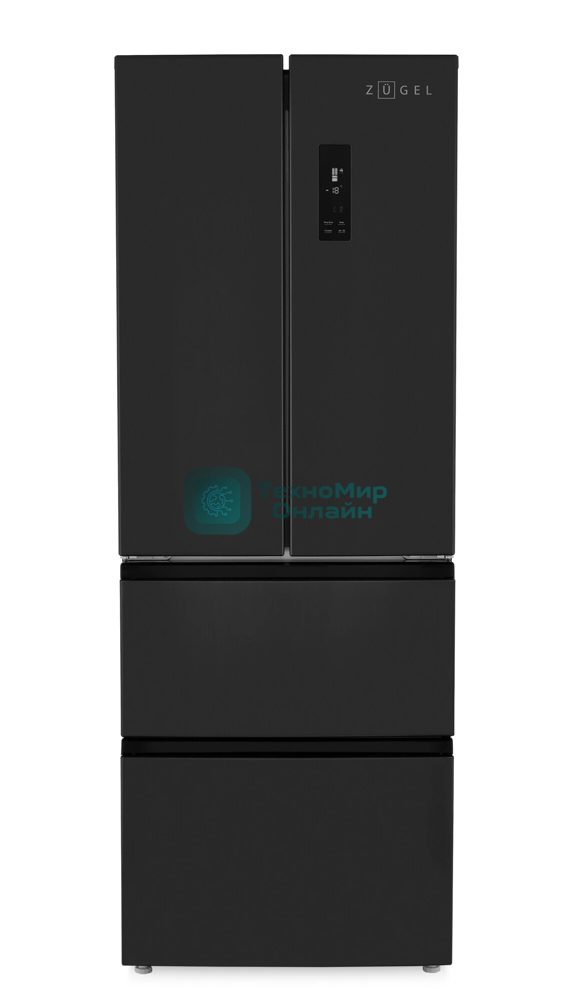 Холодильник Zugel ZRFD361B черный трехкамерный 224/113л морозилка снизу, No Frost, Side by Side