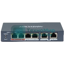 Коммутатор Hikvision DS-3E0106P-E/M(B), 4×100 Мбит/с PoE + 2×100 Мбит/с, неуправляемый