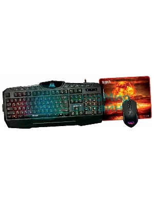 Комплект клавиатура+мышь Qumo Wartime проводной, USB, 3200 DPI, чёрный