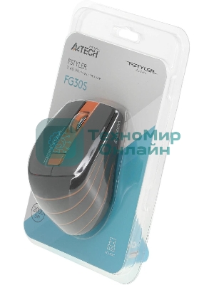Мышь беспроводная A4Tech Fstyler FG30S серый/оранжевый, 2000 dpi, радиоканал, USB, кнопки - 6