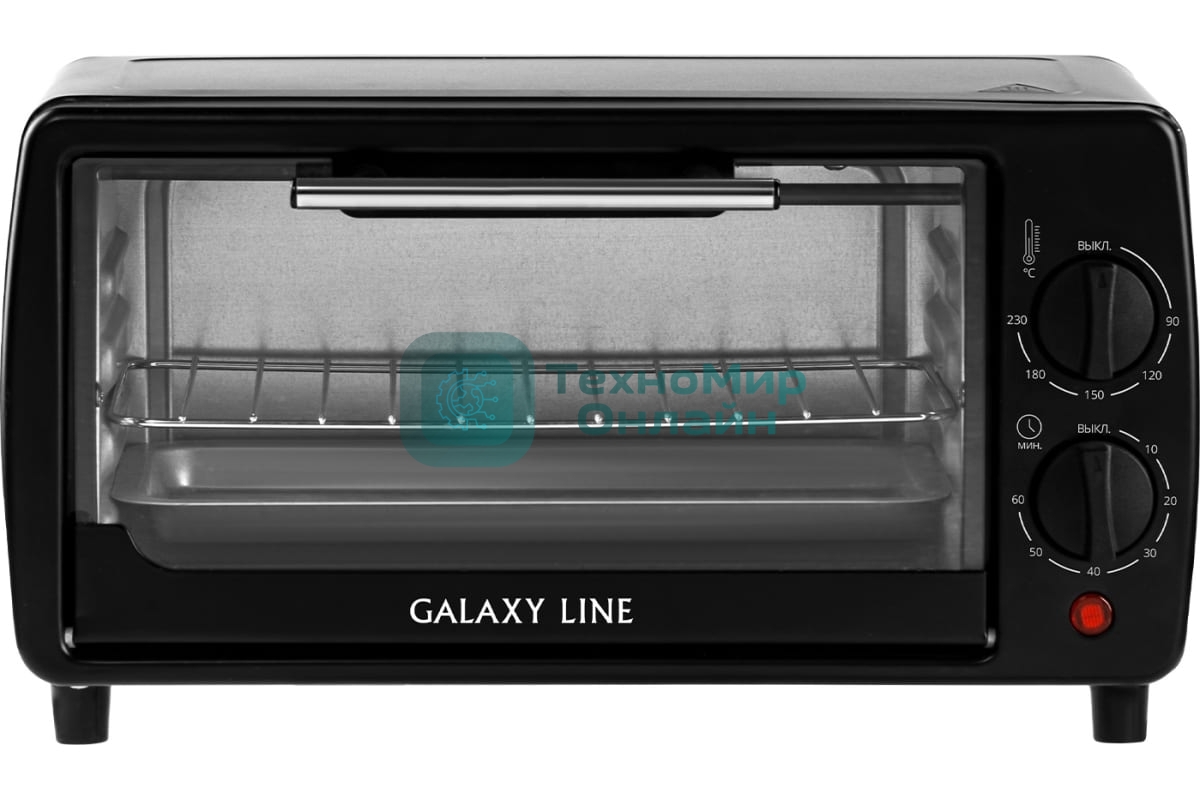 Мини-печь Galaxy Line GL 2625, черный, 8 л, 1000 Вт, таймер на 60 минут, индикатор работы, автоотключение