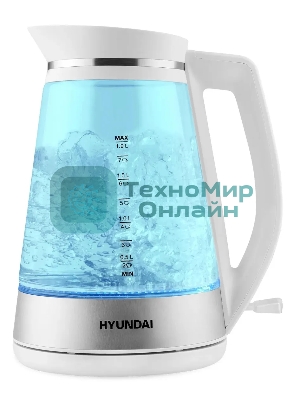 Чайник электрический Hyundai HYK-G3037 1.9 л, 3000 Вт, белый/прозрачный (корпус: стекло)
