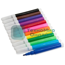 Фломастеры Silwerhof Веселые друзья 8мм 88мм, круглый корпус, вентилируемый колпачок, 12 цветов, пакет с европодвесом