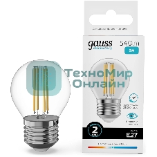 Лампа светодиодная филаментная Gauss Filament 8Вт цок.: E27 шар св. свеч. бел. нейт. (упак.: 10 шт)