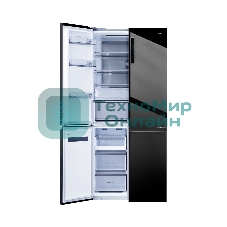 Холодильник Centek CT-1746 черный стекло трехкамерный 388/212л морозилка снизу, No Frost, Side by Side